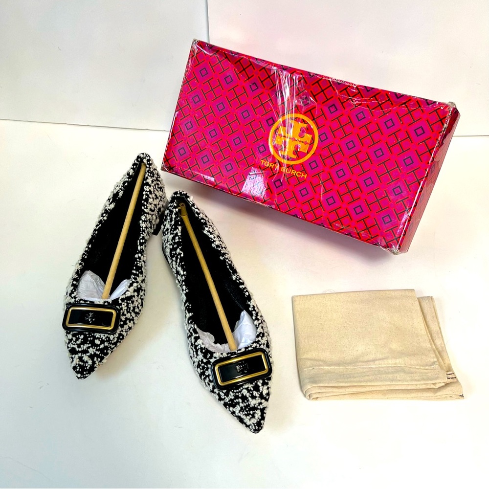 Tory Burch Black and White Tweed Flats